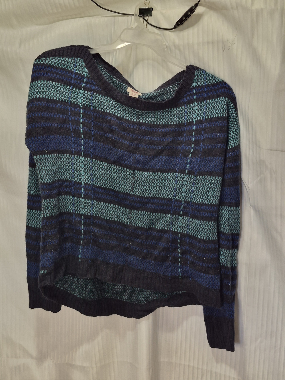 Mossimo Supply Co. Navy & Teal Striped Scoop Neck Sweater-Size XL
